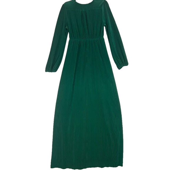Baltic Born Dress Womens Large Green Athena Pleated Long Sleeve Maxi A Line - Picture 3 of 10